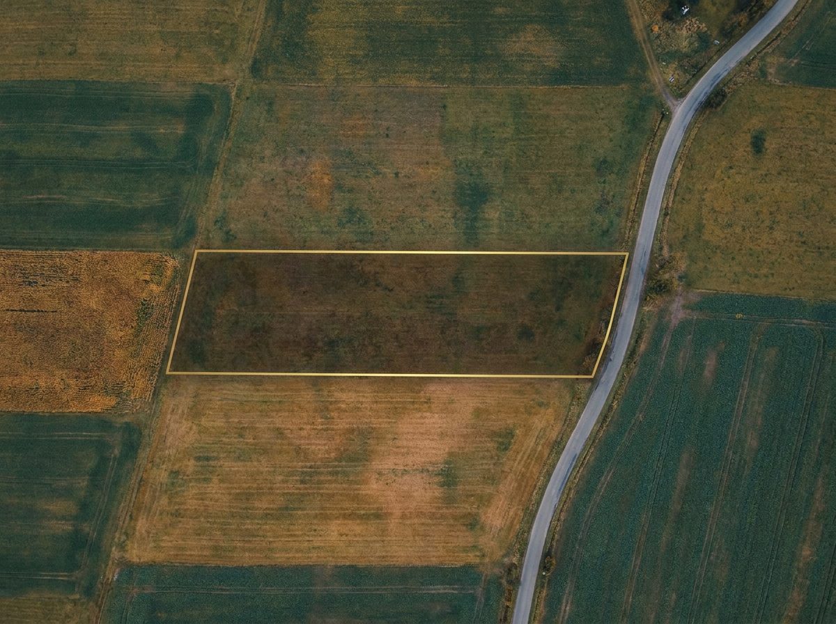 Aerial view of a land parcel with boundary